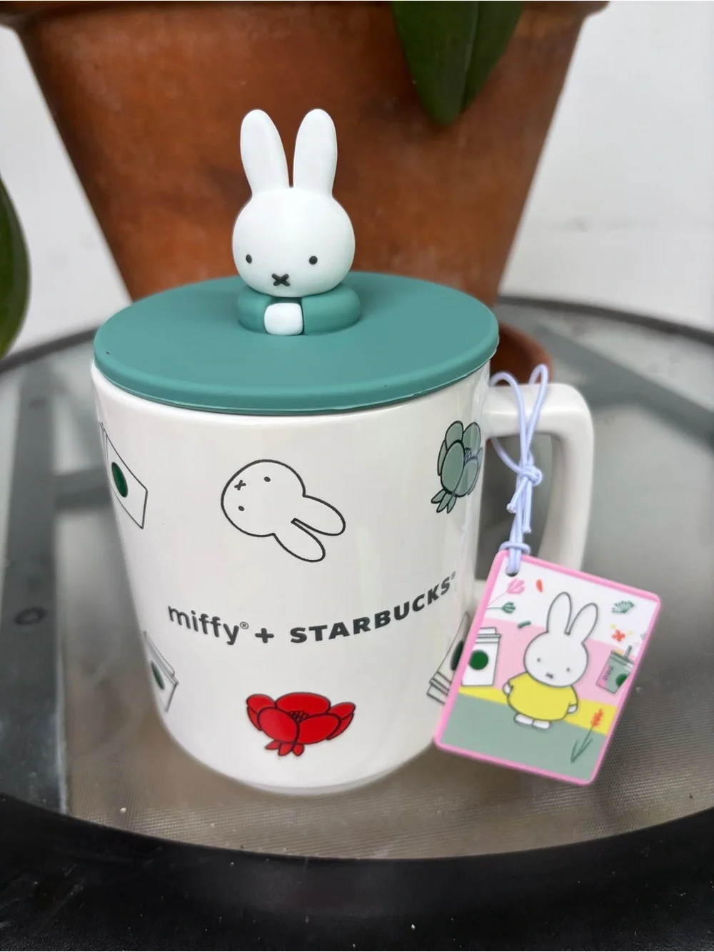 Starbucks x Miffy Ceramic Mug with Teal Lid and White Bunny Knob